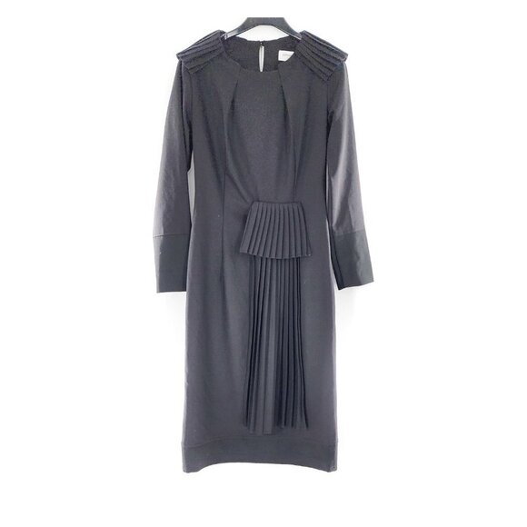 COTTONADE Paris Black Pleated Details Wool Blend Sheath Dress France - Picture 9 of 14